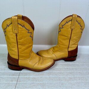 Vintage Lucchese 2000 Yellow Leather Cowboy Western Boots in Men's Size 8.5 D